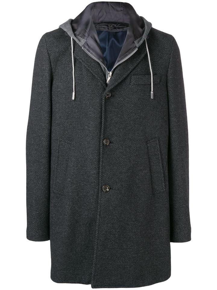 Eleventy Layered Hooded Coat - Black