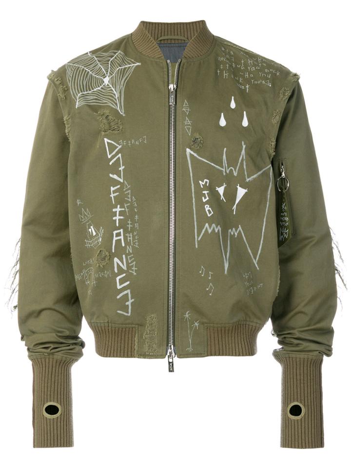 Mjb Distressed Printed Bomber Jacket - Green