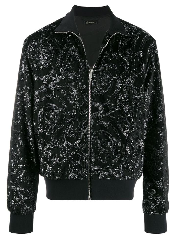 Versace Baroque Glitter-effect Bomber Jacket - Black