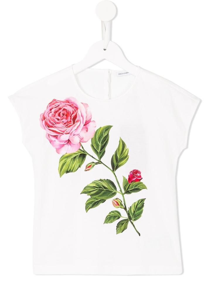 Dolce & Gabbana Kids Floral Print T-shirt, Boy's, Size: 8 Yrs, White