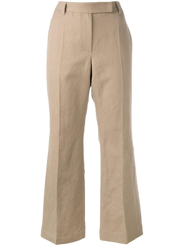 Brunello Cucinelli - Cropped Flares - Women - Cotton/linen/flax - 40, Women's, Nude/neutrals, Cotton/linen/flax