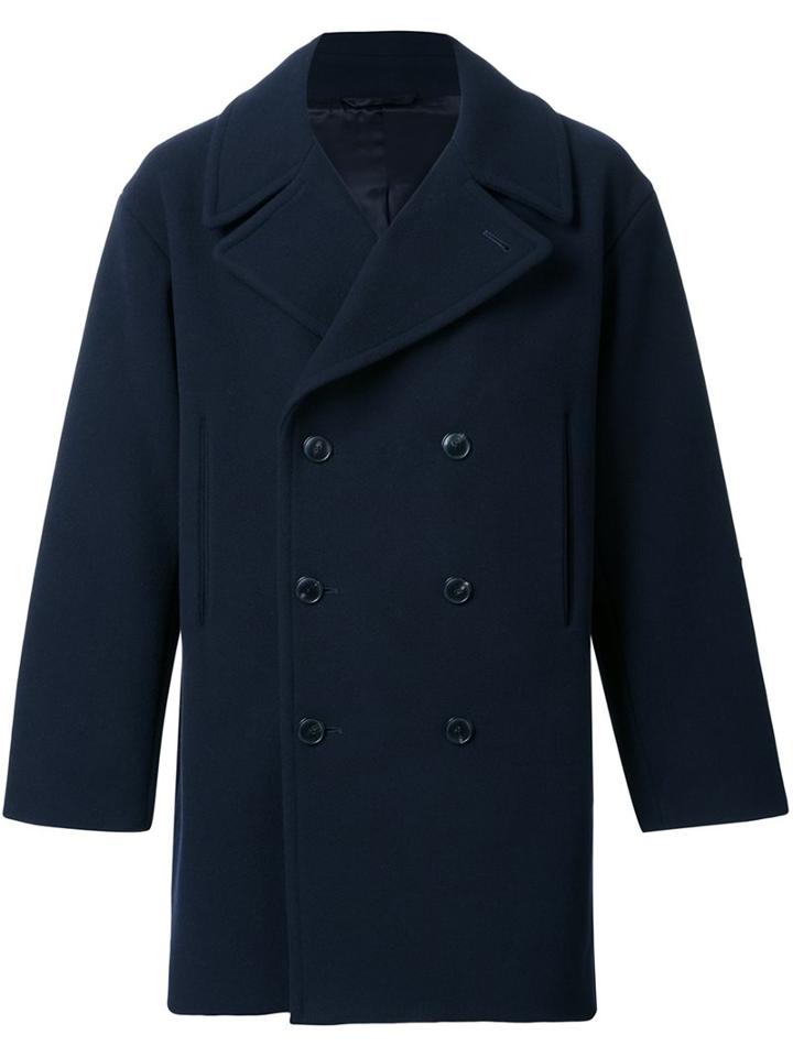 H Beauty & Youth. Loose Double-breasted Coat, Men's, Size: Medium, Blue, Cupro/cashmere/wool