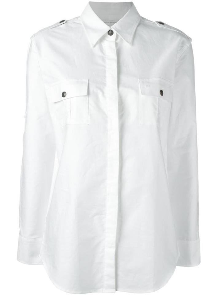 Pierre Balmain Epaulette Detail Plain Shirt, Women's, Size: 40, White, Cotton