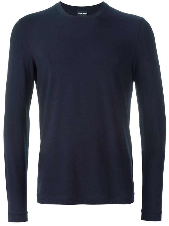 Giorgio Armani Longsleeved T-shirt, Men's, Size: 52, Blue, Spandex/elastane/viscose