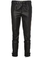 Saint Laurent Mid Rise Slim Fit Cropped Leather Trousers - Black