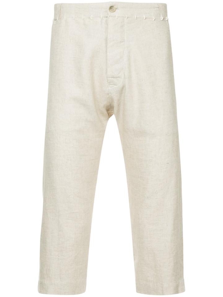 A New Cross Stitch Detail Cropped Trousers - Nude & Neutrals