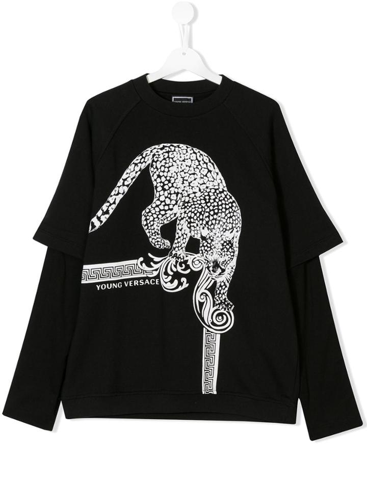 Young Versace Teen Leopard-print Long Sleeve T-shirt - Black