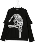 Young Versace Teen Leopard-print Long Sleeve T-shirt - Black