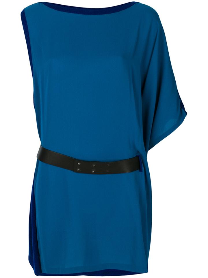 Hermès Vintage Asymmetric Belted Dress - Blue