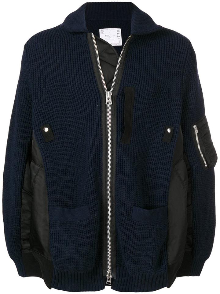 Sacai Oversized Ribbed Knit Jacket - Blue