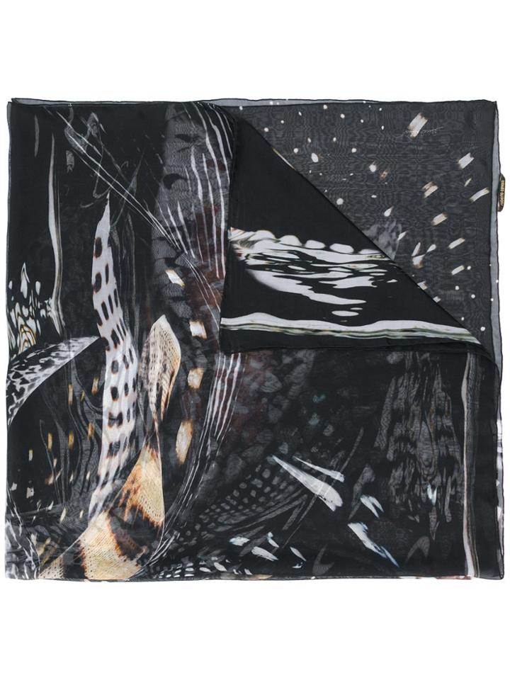 Roberto Cavalli Printed Feather Scarf - Black
