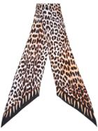 Rockins - 'leopard's Teeth' Printed Skinny Scarf - Women - Silk - One Size, Brown, Silk