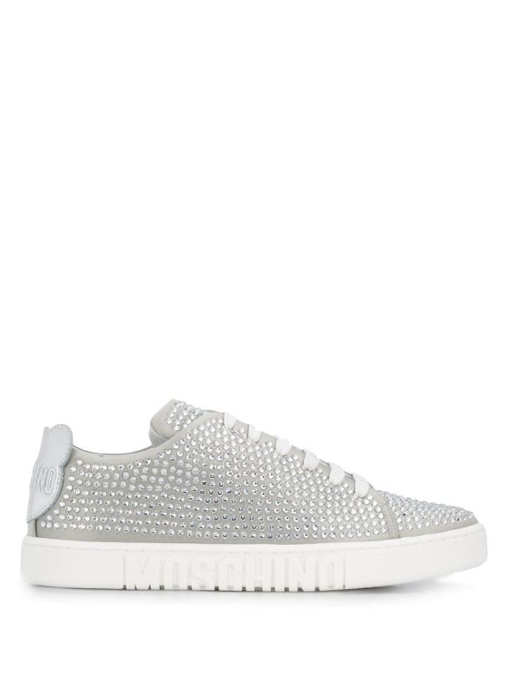 Moschino Crystal-embellished Sneakers - Metallic