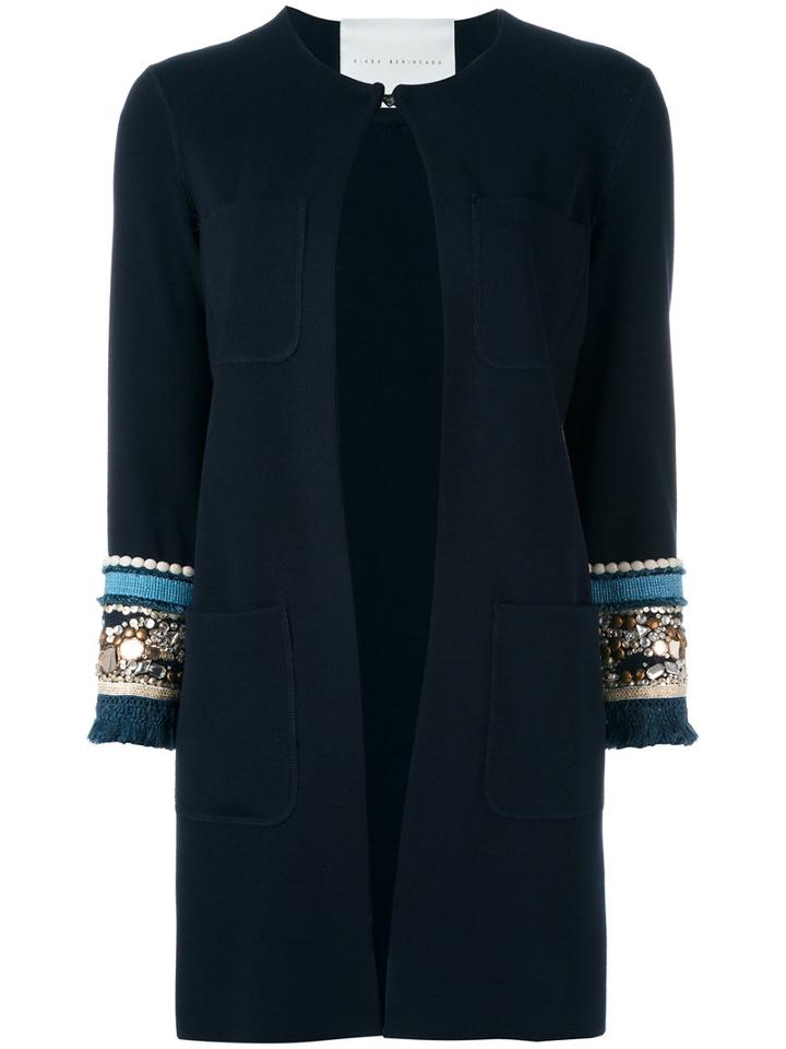 Giada Benincasa Embellished Sleeve Jacket, Women's, Size: Large, Blue, Polyamide/cotton/acrylic/viscose