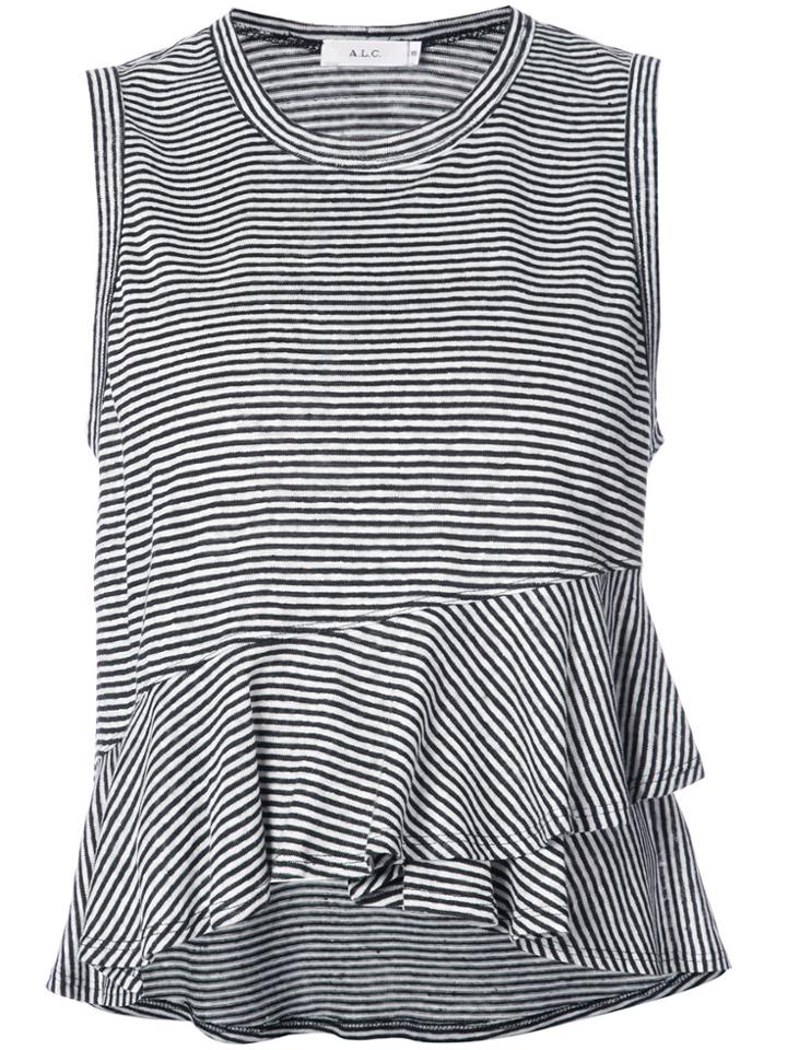 A.l.c. Striped Ruffled Vest Top - Black