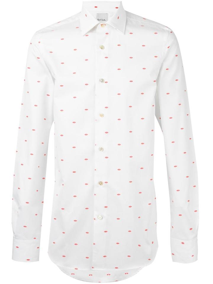Paul Smith Lip Print Shirt, Men's, Size: 17, White, Cotton