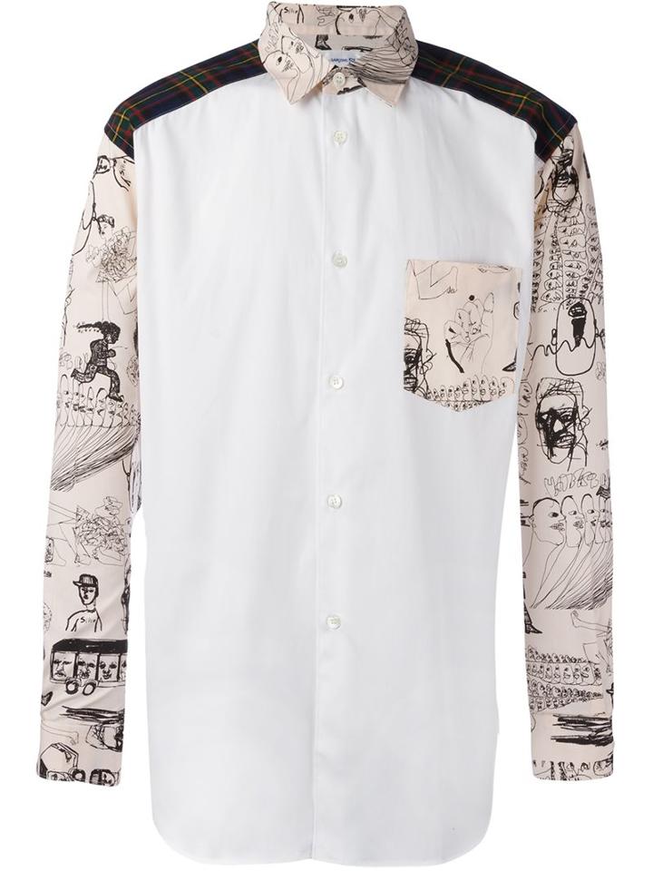 Comme Des Garçons Shirt Sketch Print Shirt, Men's, Size: Large, White, Cotton/wool