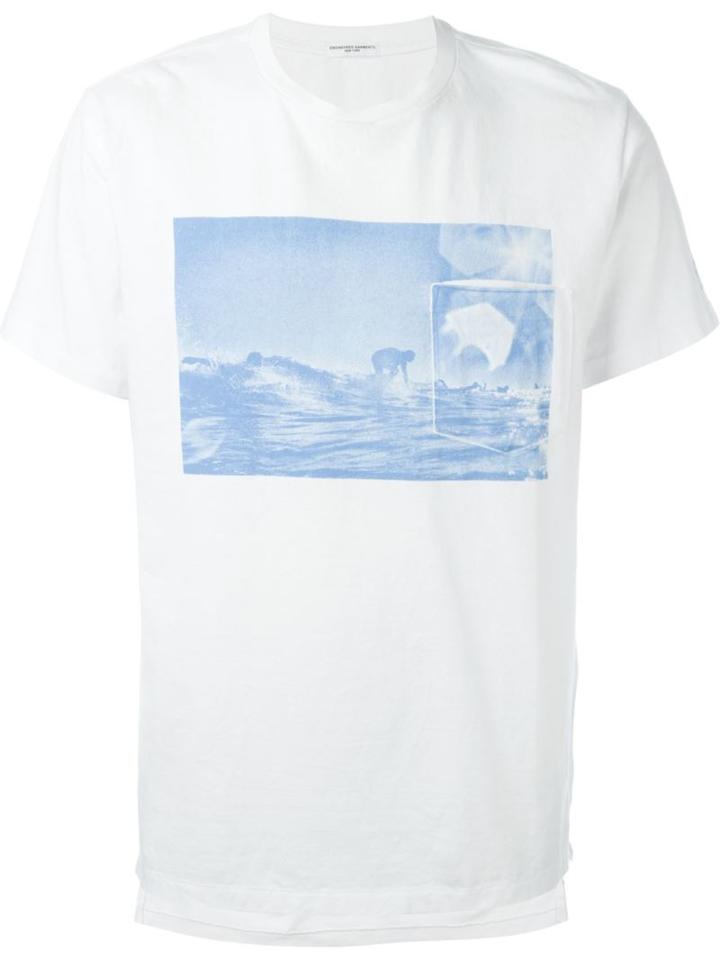 Engineered Garments Take-off Surf Print T-shirt, Men's, Size: L, White, Cotton