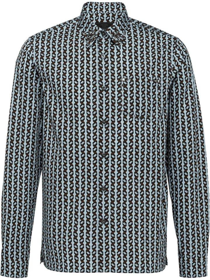 Prada Embellished Rhombus Printed Shirt - Blue