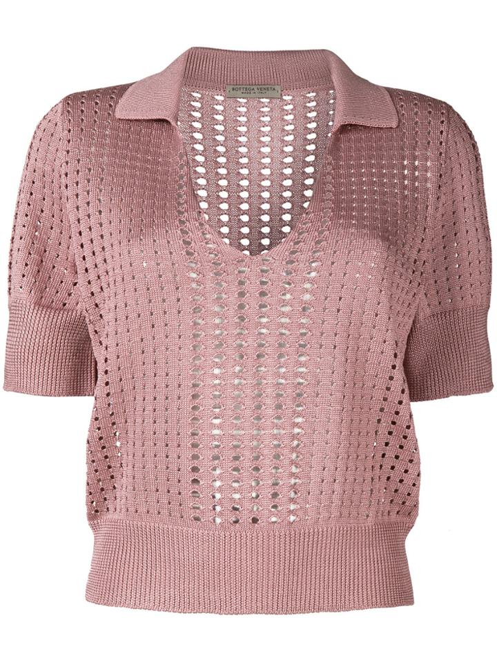 Bottega Veneta Perforated Knit Polo Shirt - Pink & Purple