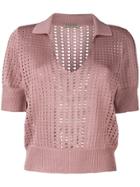 Bottega Veneta Perforated Knit Polo Shirt - Pink & Purple