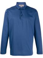 Canali Plain Longsleeve Polo Shirt - Blue