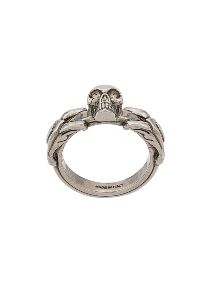 Alexander Mcqueen Textured Skull Ring - Silver