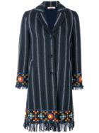 Tory Burch Embellished Striped Coat - Blue