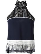 Jonathan Simkhai Fringe Racer Blouse, Women's, Size: Small, Blue, Silk/viscose/cotton/polyamide