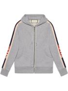 Gucci Hooded Zip-up Sweatshirt With Gucci Stripe - Grey