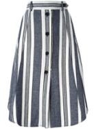 Sportmax Striped Buttoned A-line Skirt, Women's, Size: 44, White, Cotton/linen/flax