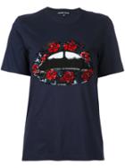 Markus Lupfer - Sequin Lip Rose Patch T-shirt - Women - Cotton - M, Blue, Cotton