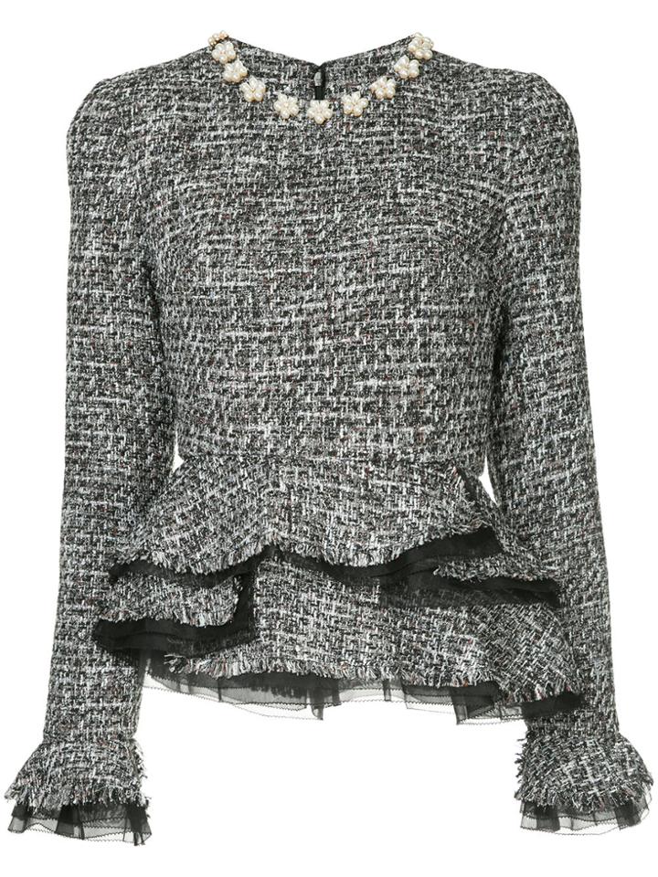 Huishan Zhang Ruffled Tweed Top - Grey