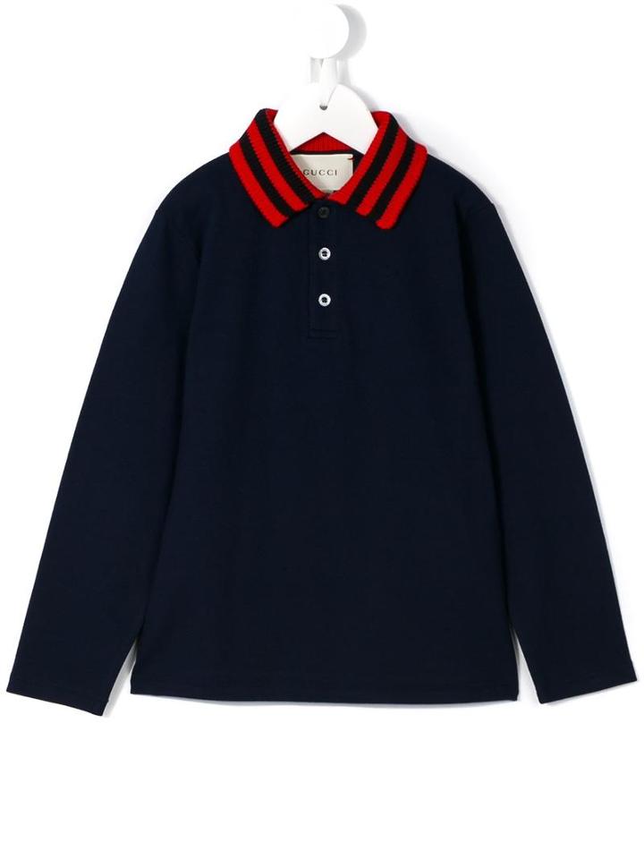 Gucci Kids Web Collar Polo Shirt, Size: 8 Yrs, Blue