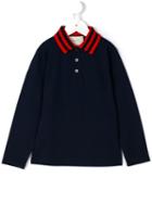 Gucci Kids Web Collar Polo Shirt, Size: 8 Yrs, Blue