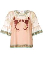 Muveil Embroidered Mesh Blouse - Nude & Neutrals