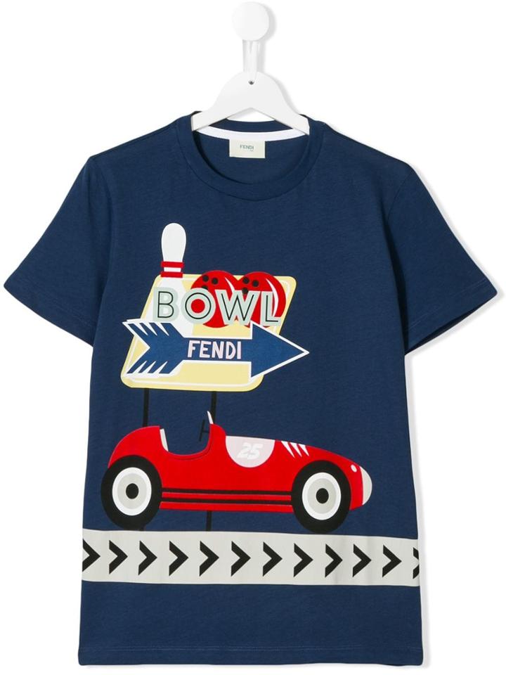Fendi Kids Teen Bowl Print T-shirt - Blue