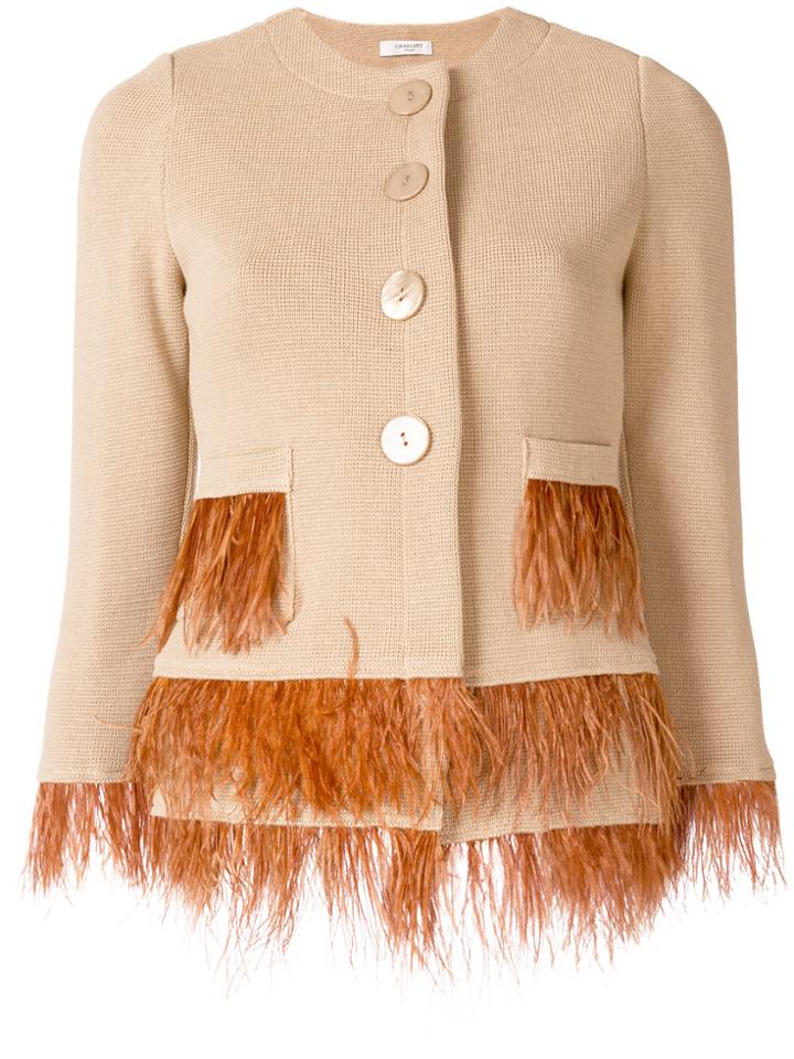 Charlott Feather Embellished Jacket - Nude & Neutrals