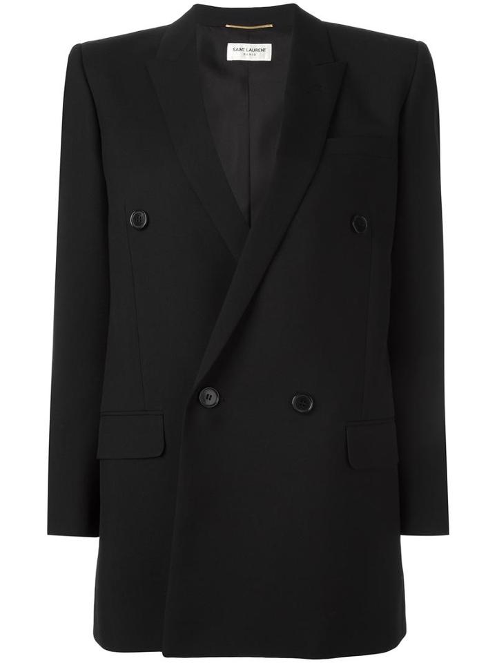 Saint Laurent Double Breasted Blazer, Women's, Size: 36, Black, Virgin Wool/cotton/silk