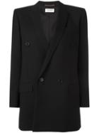 Saint Laurent Double Breasted Blazer, Women's, Size: 36, Black, Virgin Wool/cotton/silk