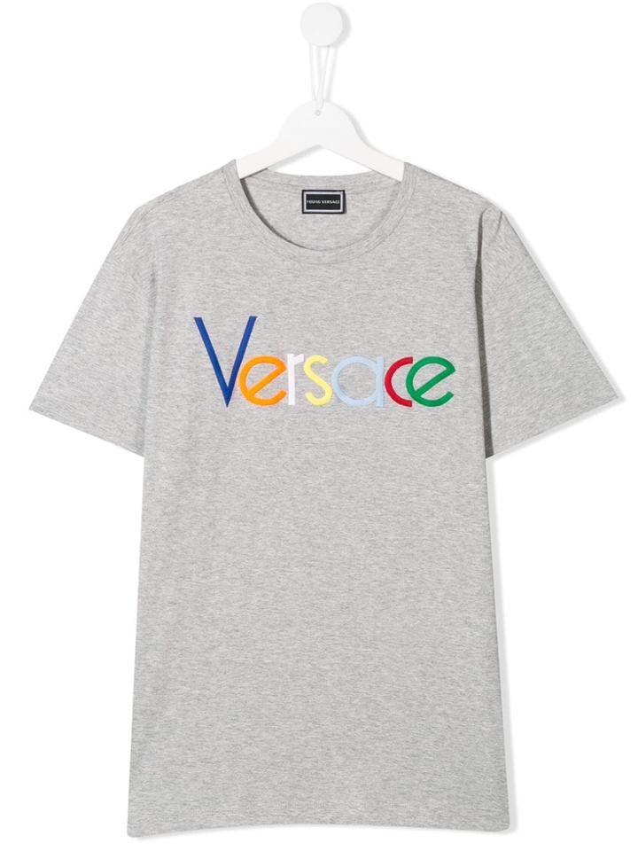 Young Versace Teen Logo Embroidered T-shirt - Grey