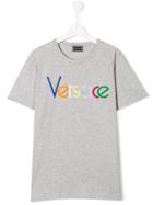 Young Versace Teen Logo Embroidered T-shirt - Grey