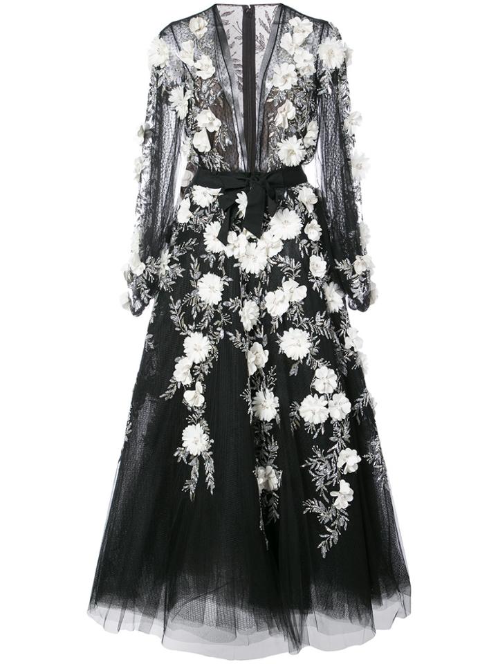 Marchesa Embellished Lace Gown - Black