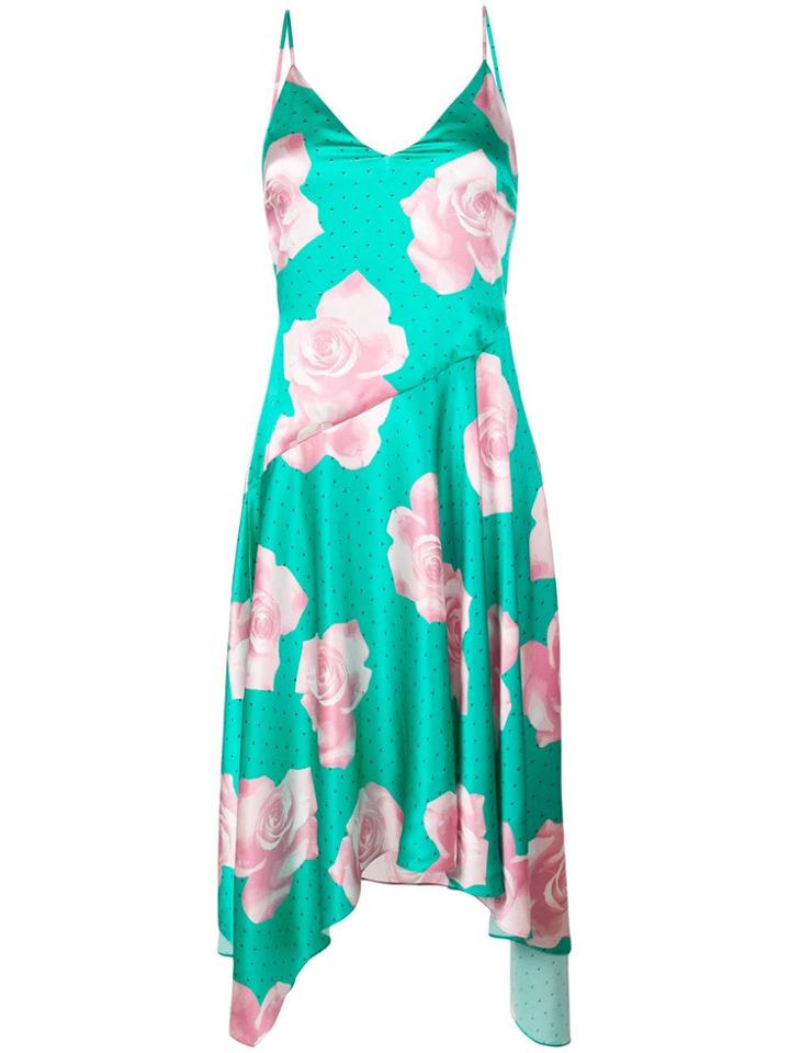 Fleur Du Mal Rose Print Midi Dress - Green