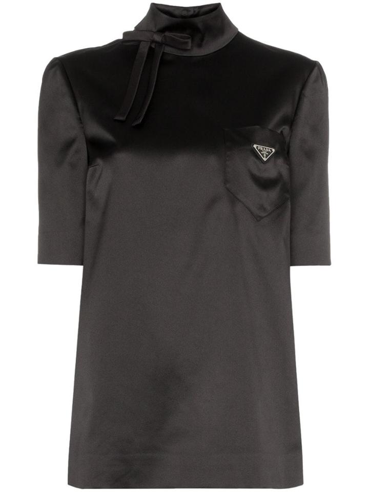 Prada High-neck Satin Logo Top - Black