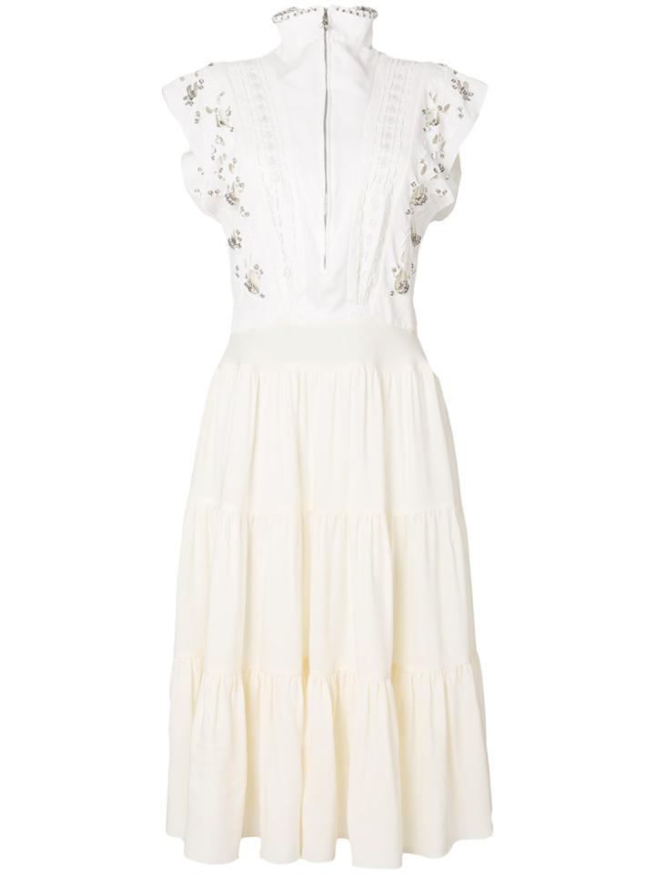 Chloé Embroidered Band Collar Midi Dress - Nude & Neutrals