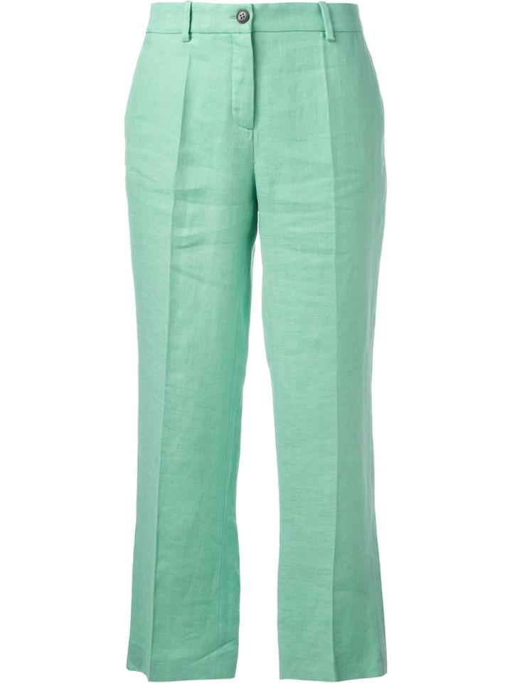 Roberto Cavalli Wide Leg Cropped Trousers, Women's, Size: 44, Green, Linen/flax/silk