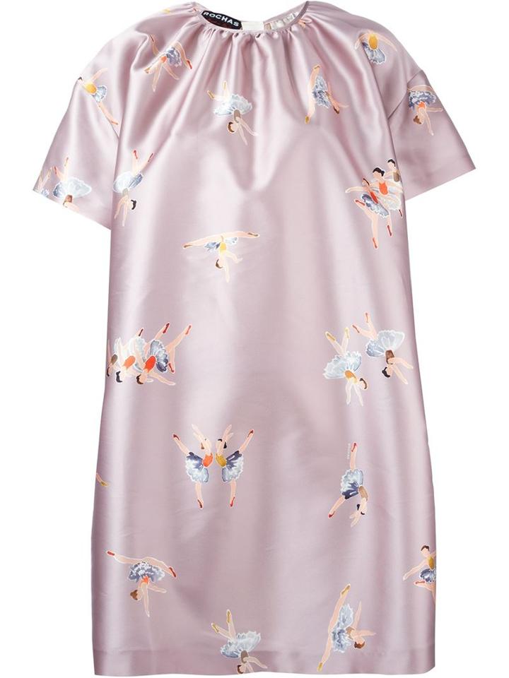 Rochas Ballerina Print Shift Dress, Women's, Size: 40, Pink/purple, Polyester/silk