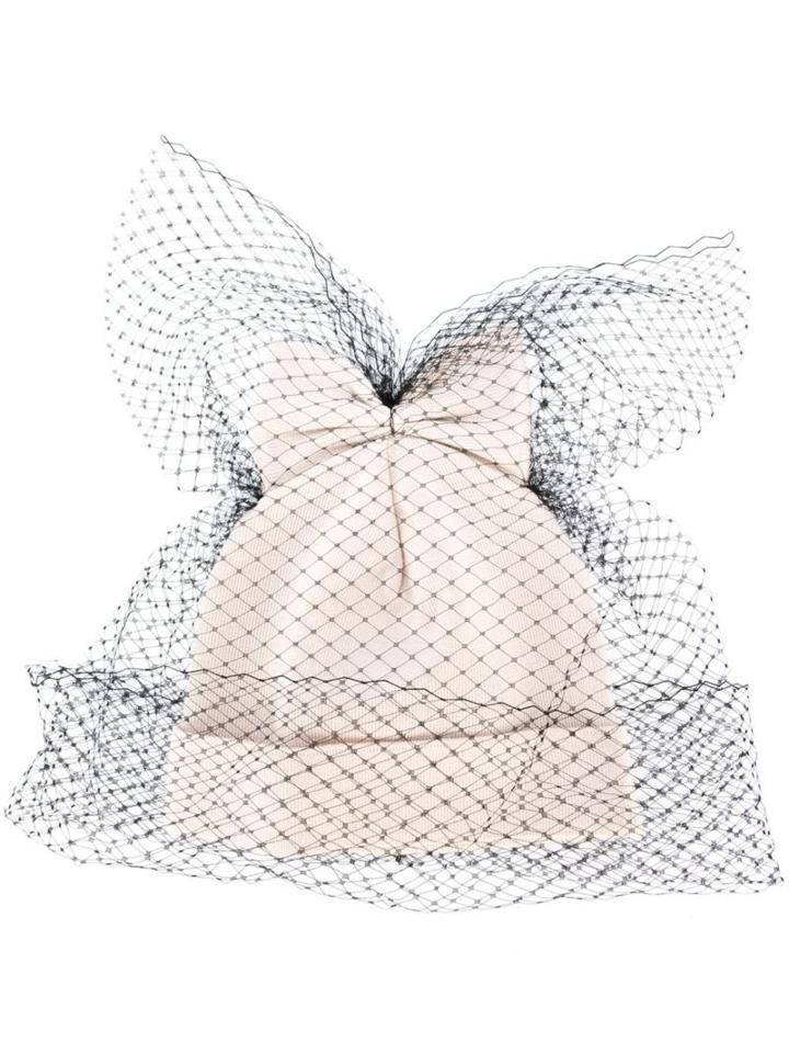 Federica Moretti 'veil And Bow' Beanie, Women's, Nude/neutrals, Polyester/virgin Wool