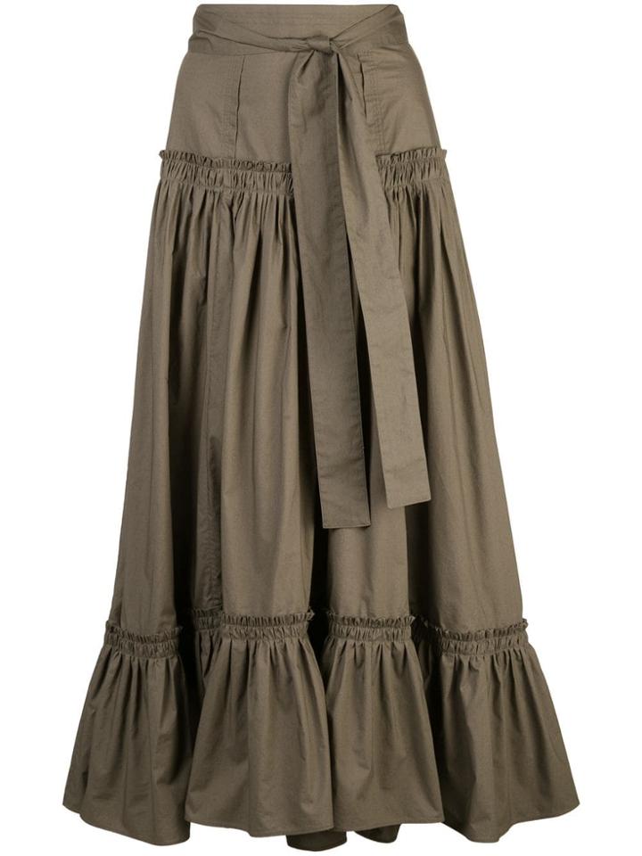 Proenza Schouler Tiered Cotton Long Skirt - Green